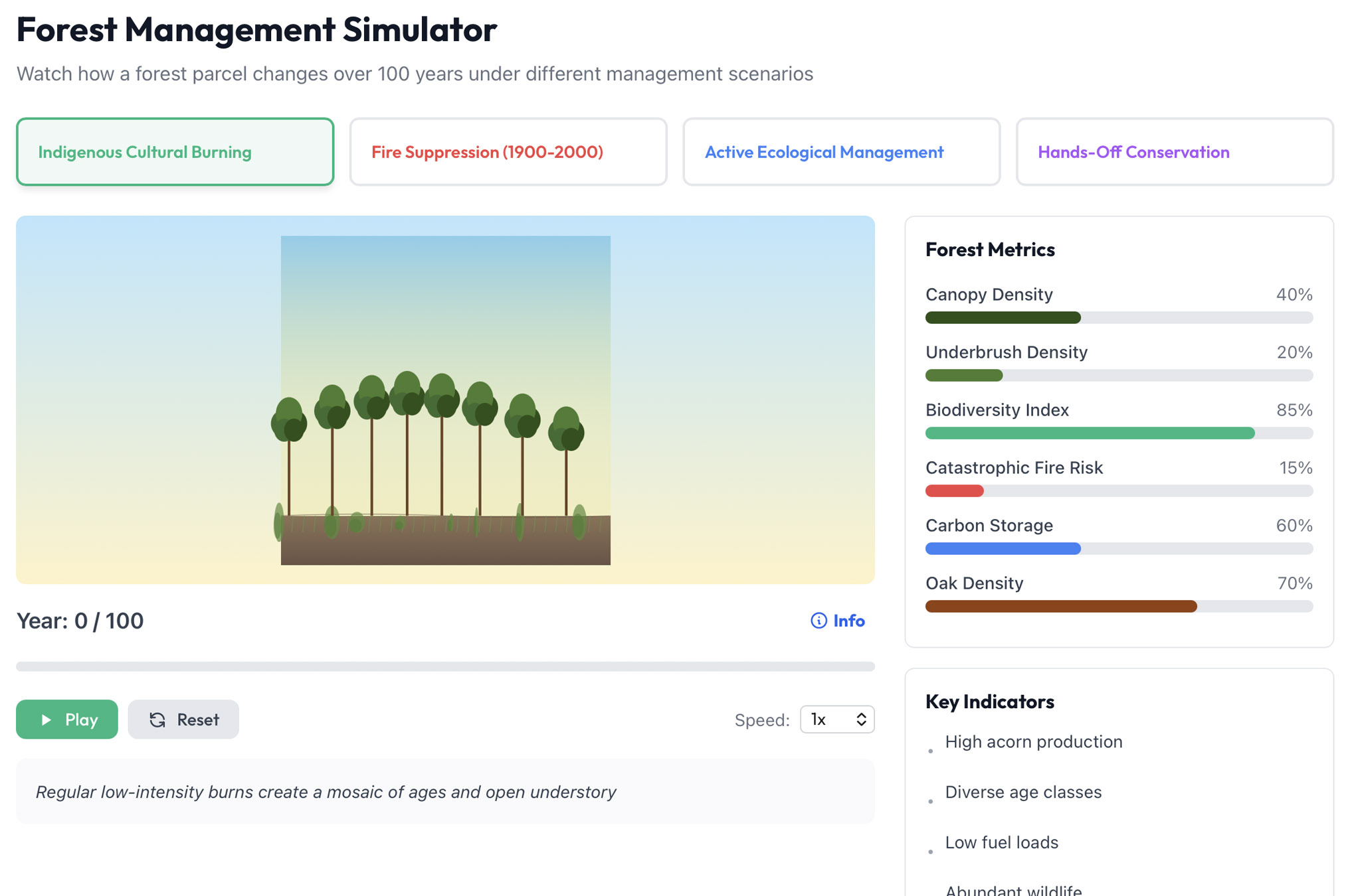 A screenshot of the forest management simulator