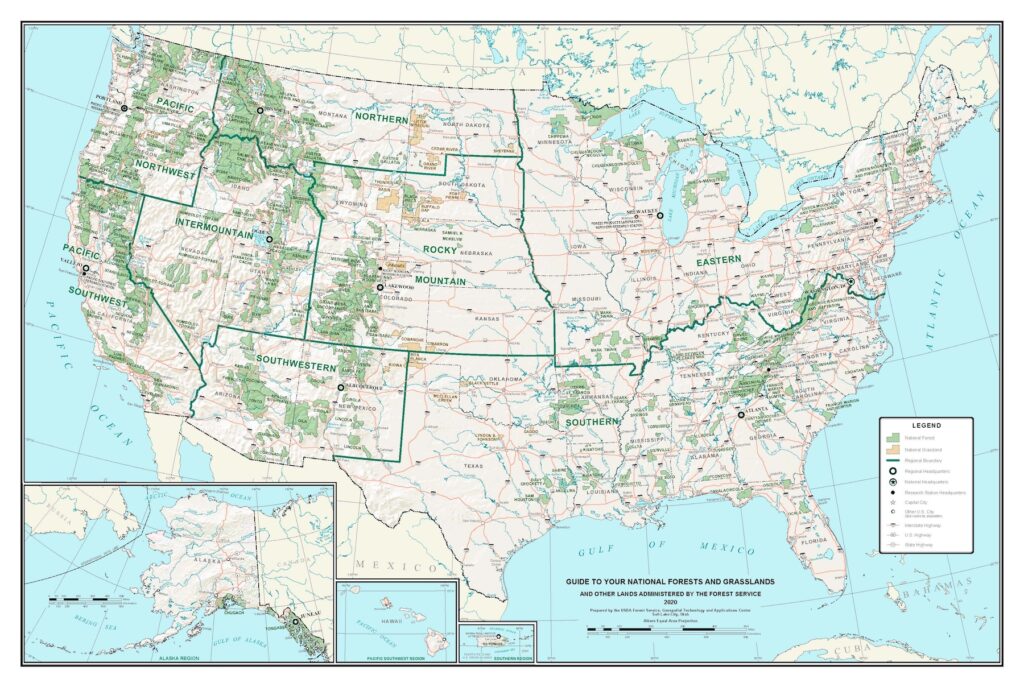 Map of national forests and national grasslands of the United States